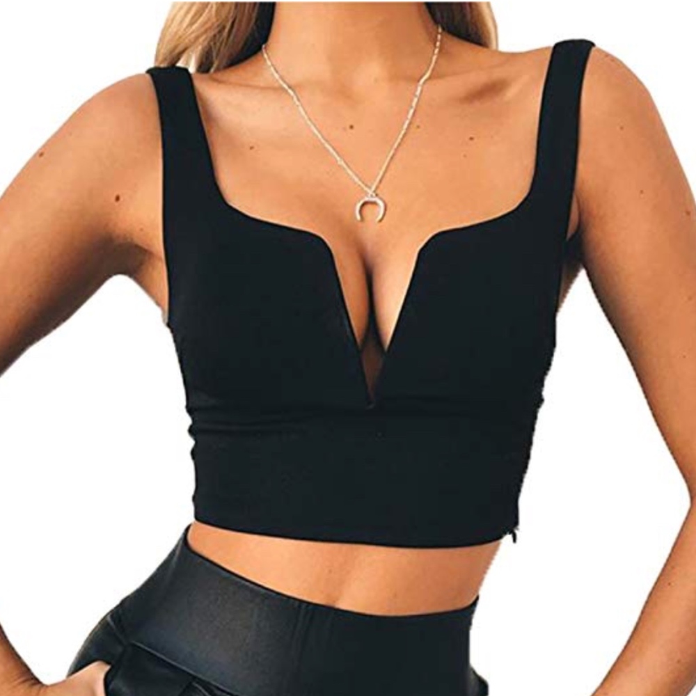Black V Neck Crop Top
